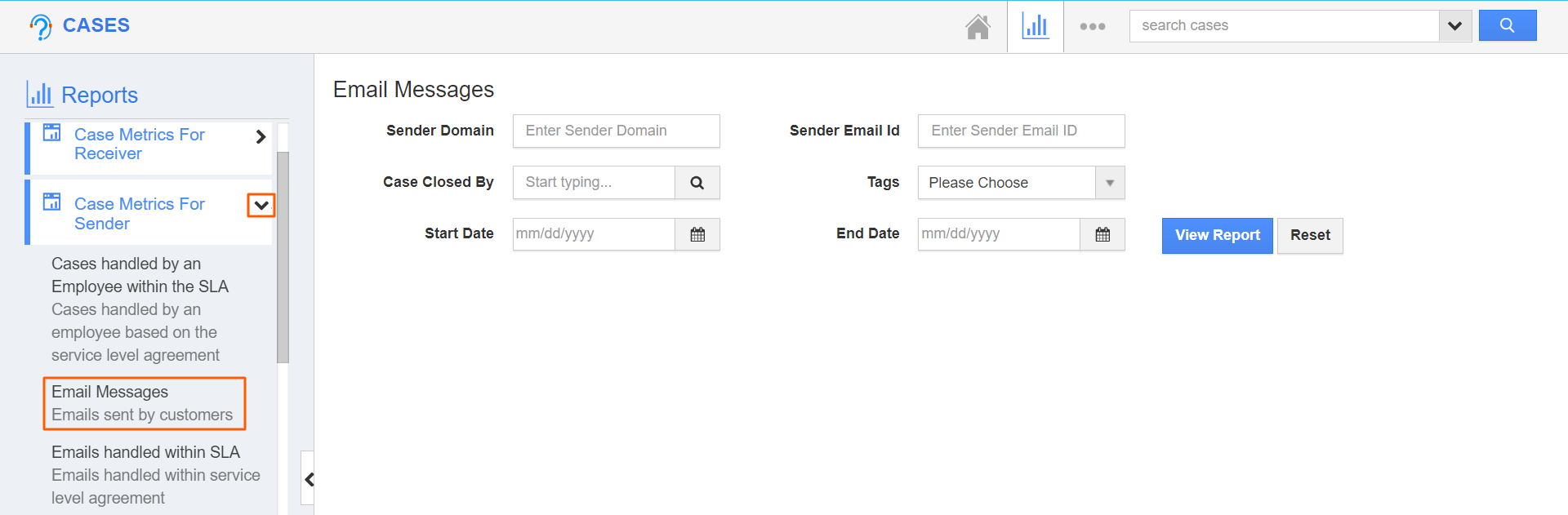 Cases - Sender Metrics Email Messages